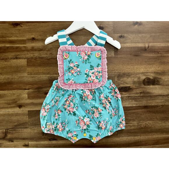 NWT Wildflowers La La Land Graceful Bubble Romper Blue Pink Floral Sleeveless 2 - Picture 2 of 7